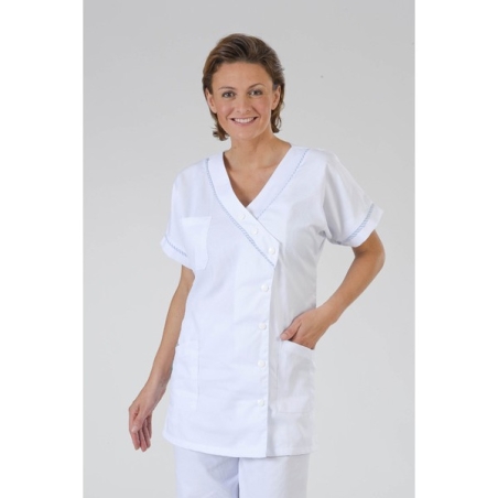 Blouse médicale col V fermeture symetrique manches courtes avec couleur