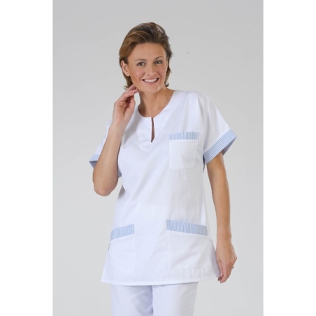 blouse infirmiere forme mariniere col goute d'eau Fintion ciel 3 poches blouse infirmiere forme mariniere col goute d'eau Fintion ciel 3 poches