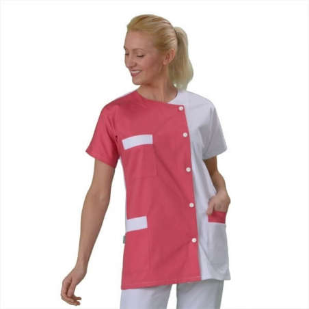 Blouse medicale moderne blanche et fushia