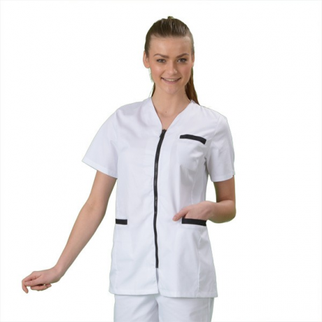Tenue Aide Soignante Blanche Fermeture Zip Marine Label Blouse Net