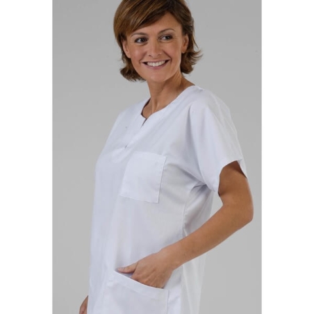 Tunique médicale Blanche col Goute d'eau Vue de profile Tunique médicale Blanche col Goute d'eau Vue de profile