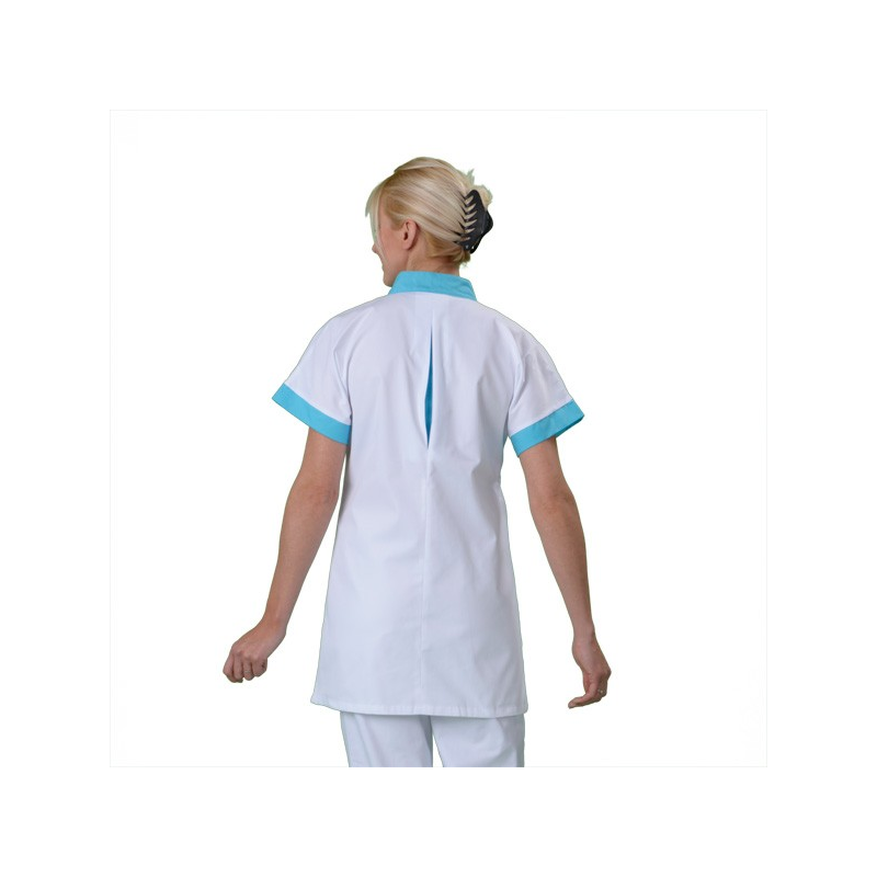 Blouse infirmière col mao pressions turquoise - label-blouse.net