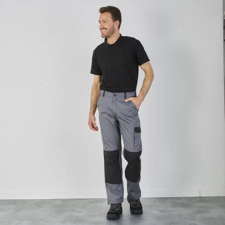 Pantalon de travail Gris et noir Multi poches avec poches genouillères