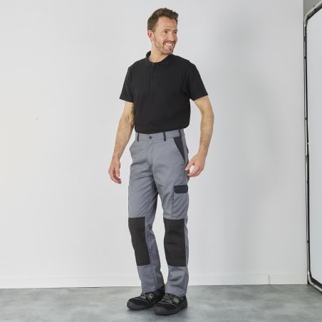Pantalon de travail Gris et noir Multi poches avec poches genouillères Pantalon de travail Gris et noir Multi poches avec poches genouillères