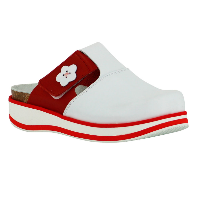Chaussure infirmière cuir Blanche et rouge forme Sabot