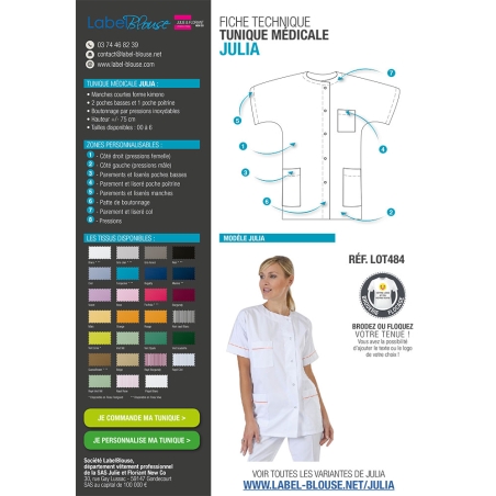 Blouse médicale Blanche liseré rose Blouse médicale Blanche liseré rose