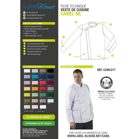 veste cuisine classique manches longues Blanche veste cuisine classique manches longues Blanche