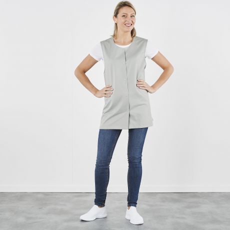 Blouse Tablier Sans Manche Unie Rose Blouse De Travail