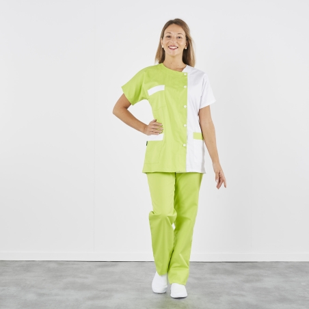 Blouse médicale Moderne 2 couleurs Blanc et vert Lime