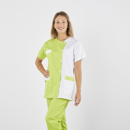Blouse médicale Moderne 2 couleurs Blanc et vert Lime