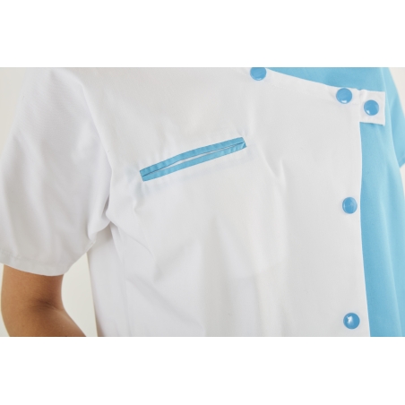 Tunique médicale fantaise fermeture croisee Blanc et turquoise Tunique médicale fantaise fermeture croisee Blanc et turquoise