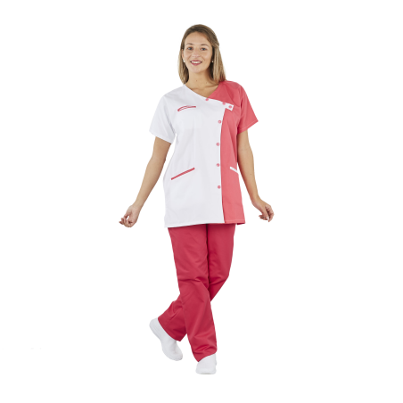 Tenue médicale encolure croisée Blanc Fushia