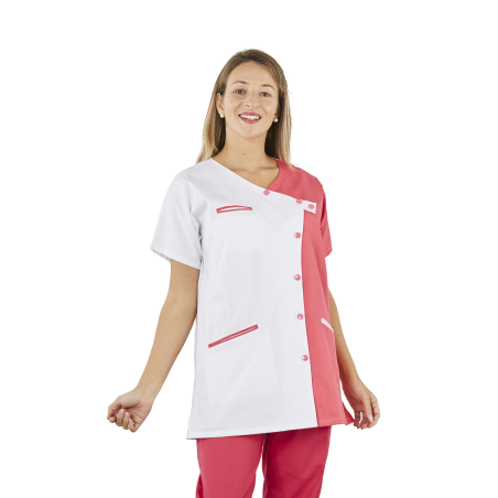 Tenue médicale encolure croisée Blanc Fushia