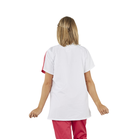 Tenue médicale encolure croisée Blanc Fushia