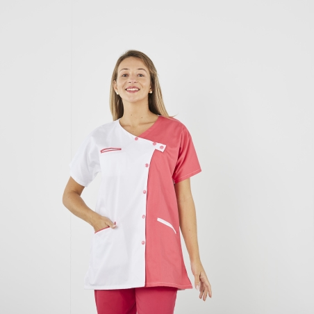 Tenue médicale encolure croisée Blanc Fushia