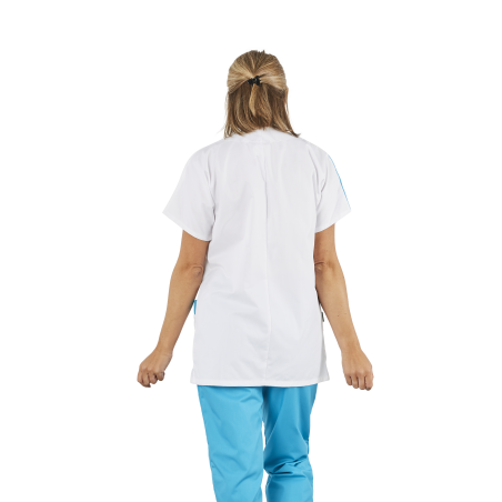 Blouse médicale courte Turquoise et Blanc