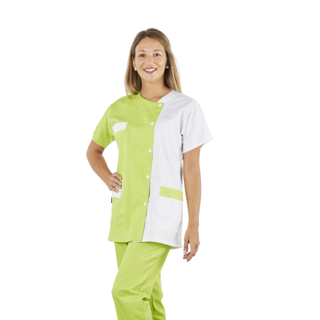 Blouse médicale Moderne 2 couleurs Blanc et vert Lime