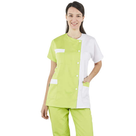 Blouse médicale Moderne 2 couleurs Blanc et vert Lime