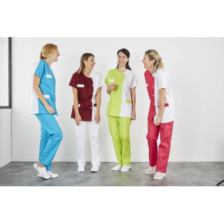 Blouse médicale Moderne 2 couleurs Blanc et vert Lime