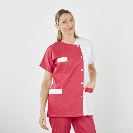Blouse médicale courte Fushia et Blanche avec poches