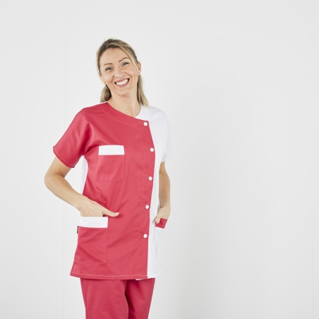 Blouse médicale courte Fushia et Blanche avec poches