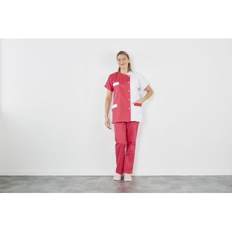 Blouse médicale courte Fushia et Blanche avec poches