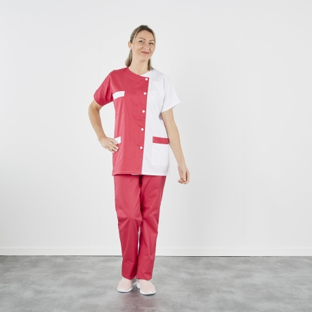 Blouse médicale courte Fushia et Blanche avec poches