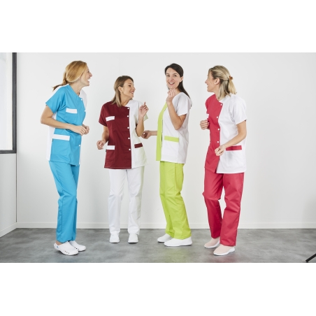 Blouse médicale courte Fushia et Blanche avec poches