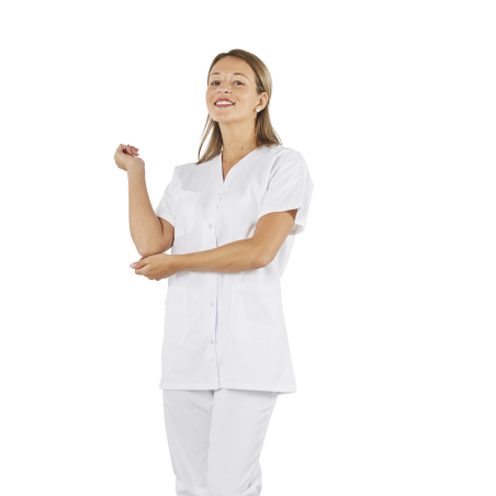 Blouse medicale Kiné Mixte Col V ouverture pressions centrale