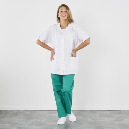 Blouse medicale Blanche fermeture centrale manche courte