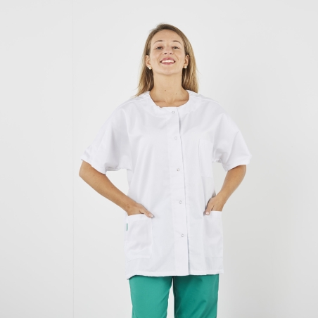 Blouse medicale Blanche fermeture centrale manche courte