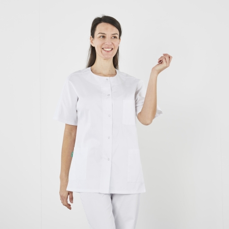 Blouse medicale Blanche fermeture centrale manche courte