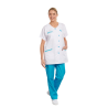 Tunique infirmière Blanche et Turquoise Poches passe poilée Tunique infirmière Blanche et Turquoise Poches passe poilée