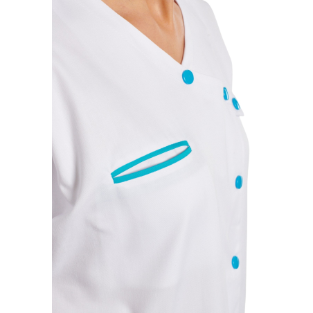 Tunique infirmière Blanche et Turquoise Poches passe poilée Tunique infirmière Blanche et Turquoise Poches passe poilée