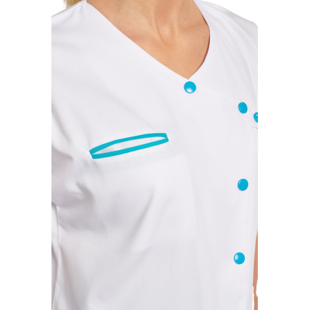 Tunique infirmière Blanche et Turquoise Poches passe poilée Tunique infirmière Blanche et Turquoise Poches passe poilée
