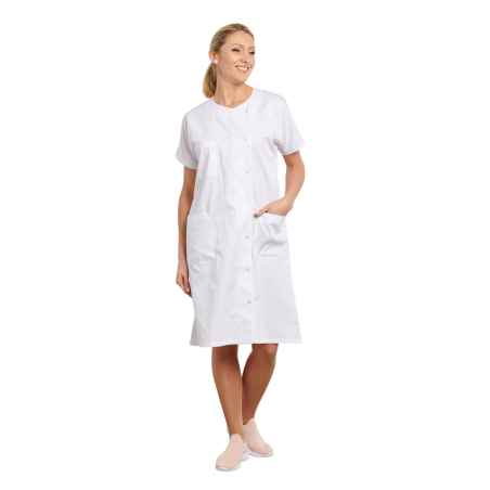Blouse medicale Blanche col rond manches courtes femme