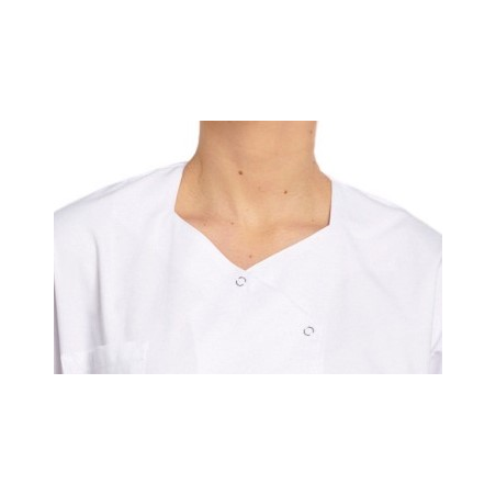 Tunique Médicale col trapèze Blanc fermeture pressions