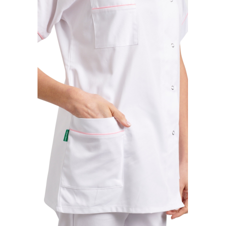 Blouse médicale Blanche liseré rose Blouse médicale Blanche liseré rose