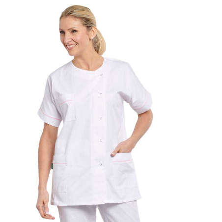 Blouse médicale Blanche liseré rose Blouse médicale Blanche liseré rose