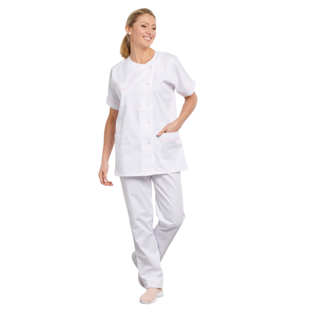 Blouse médicale Blanche liseré rose Blouse médicale Blanche liseré rose