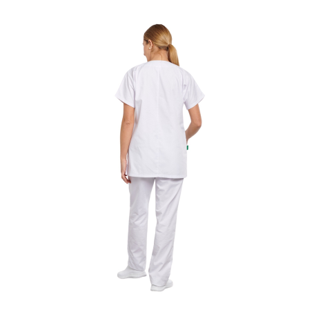 Tunique Médicale Col Rond Blanche Parement Vert 3 poches