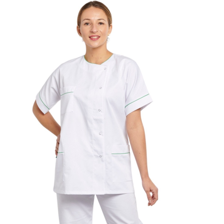 Vêtement de travail blouse médicale infirmière code couleur Vert sur poches et manches courtes