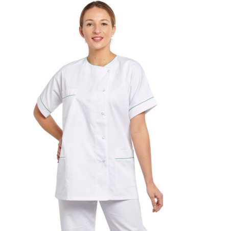 Vêtement de travail blouse médicale infirmière code couleur Vert sur poches et manches courtes Vêtement de travail blouse médicale infirmière code couleur Vert sur poches et manches courtes