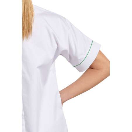 Vêtement de travail blouse médicale infirmière code couleur Vert sur poches et manches courtes
