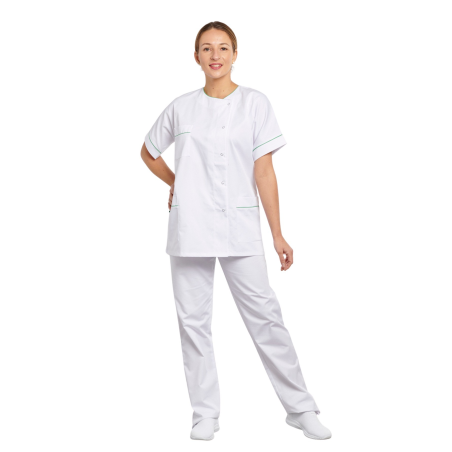 Vêtement de travail blouse médicale infirmière code couleur Vert sur poches et manches courtes Vêtement de travail blouse médicale infirmière code couleur Vert sur poches et manches courtes