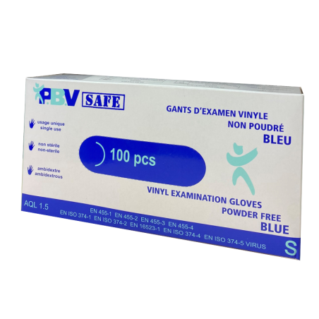 Gants d'examen vinyle non poudré Bleu Carton de 10 boites de 100 Gants d'examen vinyle non poudré Bleu Carton de 10 boites de 100