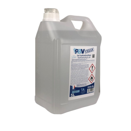 Gel Hydroalcoolique en bidon de 5L pour un usage professionnel. Produits biocides destinés à l’hygiène humaine.