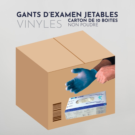 Gants d'examen vinyle non poudré Bleu Carton de 10 boites de 100 Gants d'examen vinyle non poudré Bleu Carton de 10 boites de 100
