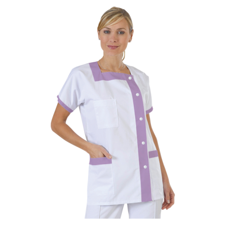 Blouse Médicale manches courtes Blanhce Col Couleur violet Parme Blouse Médicale manches courtes Blanhce Col Couleur violet Parme
