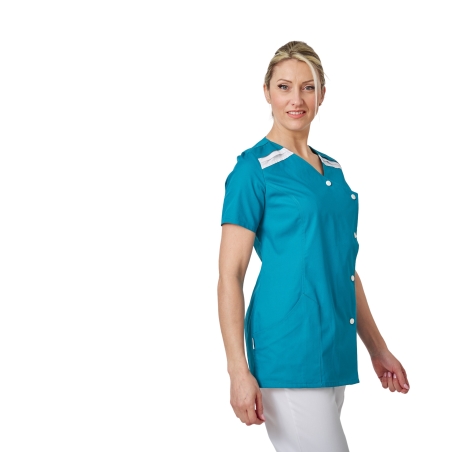 Tunique médicale blouse tunique moderne Bleu Finition Blanc